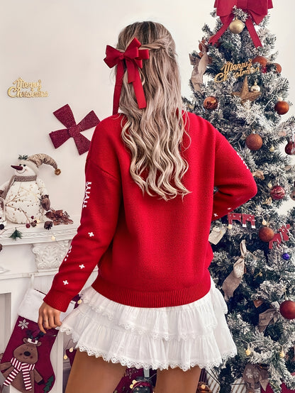 Elegant Red Sweater for Women | Crew Neck, Long Sleeve, Fashionable and Versatile, Thickened for Fall/Winter