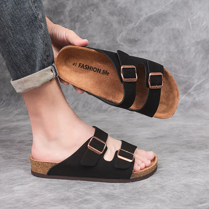Men's Retro Adjustable Buckle Slippers with Mid-Thick Sole
