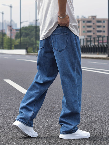 Men's Casual Denim Jeans - Solid Color, Rayon Blend, Non-Stretch Fabric, Machine Washable