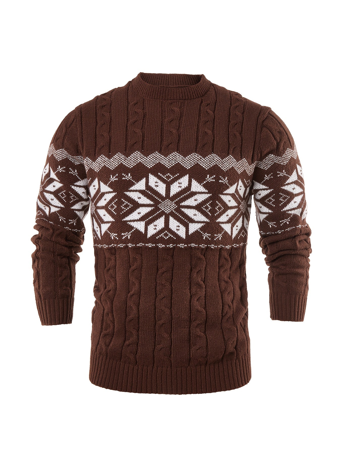 Men's Slim-Fit Cable Knit Sweater - Winter Warm Pullover with Geometric Corduroy Clasp (Adjustable Rope), Round Neck Long Sleeve Casual Sweating for Fall/Winter Layering - Hand Washable Knitwear for Smart-Casual Outfits (Not