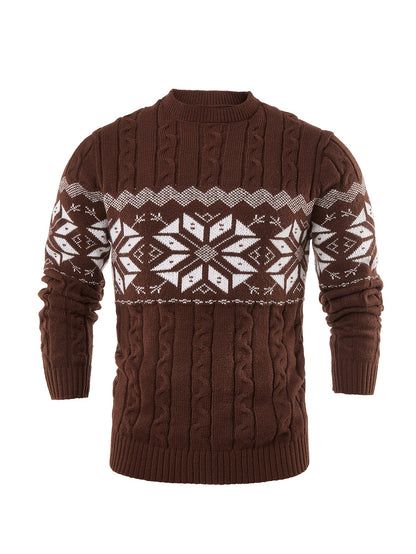 Men's Slim-Fit Cable Knit Sweater - Winter Warm Pullover with Geometric Corduroy Clasp (Adjustable Rope), Round Neck Long Sleeve Casual Sweating for Fall/Winter Layering - Hand Washable Knitwear for Smart-Casual Outfits (Not