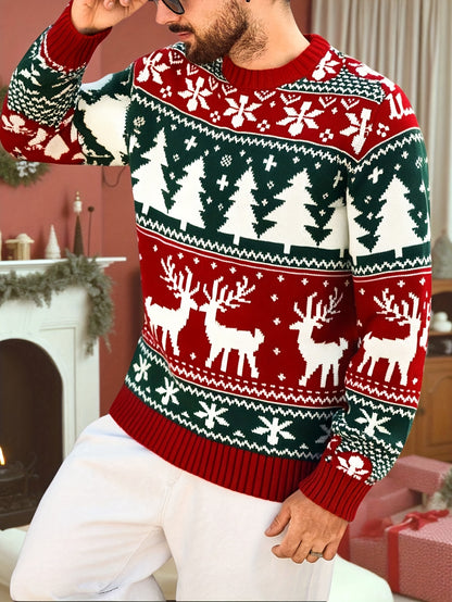 Christmas Theme Knitted Sweater | Warm and Comfortable, Ideal for Self-Wear or Gifting, Crew Neck, Long Sleeve, Acrylic Material, Fall/Winter Season