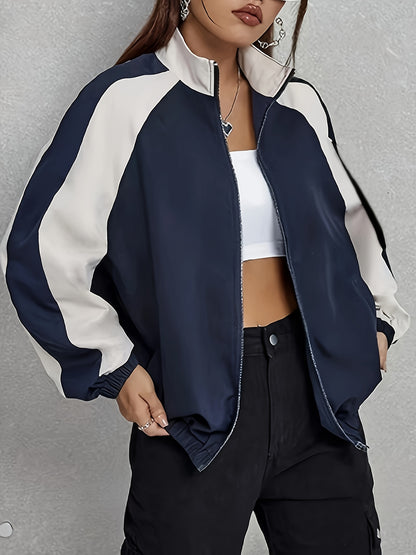 Women's Elegant Mandarin Collar Jacket - Burgundy & Half-Zip Coat with White Piping, All-Season Structured Outerwear (Black /Notch), Machine Washable Casual to Formal Blazer for & Social Events, Jackets For Women, Jacket For