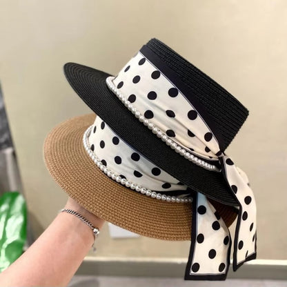 Women's Wide-Brim Summer Straw Hat with Ribbon Bow