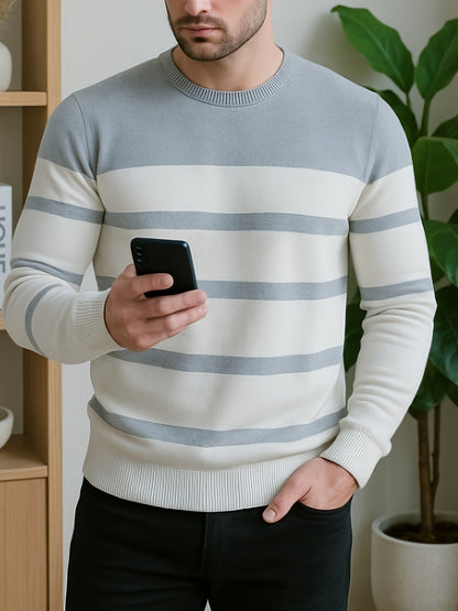 Men's All-Season Knit Sweater with Contrast Side Stripe