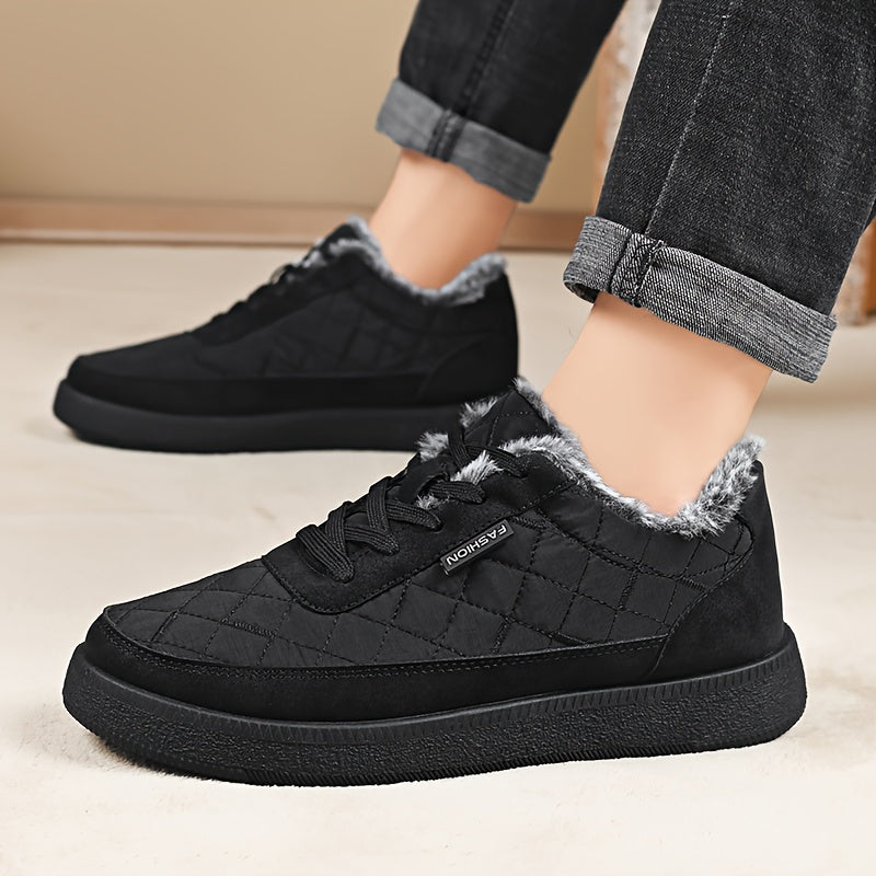 Men'S Winter Boots - Thermal Insulated Cold Weather Shoes with Cushioned Rubber Sole, Lace-Up Ankle Support - Slip-Resistant Traction for Ice, Snow, and Everyday - Low-Top Design in Black/Gray/ - Ideal for Hiking, Travel, Hom