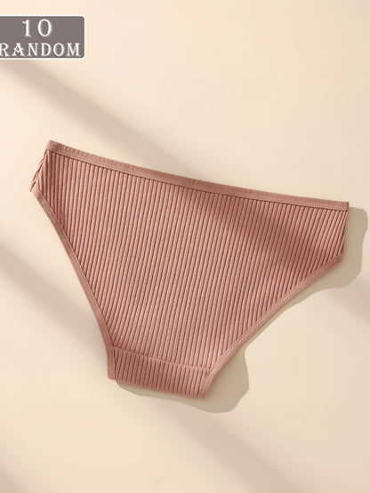Women’s Ribbed Cotton Briefs 10-Pack, Elegant Mid-Rise