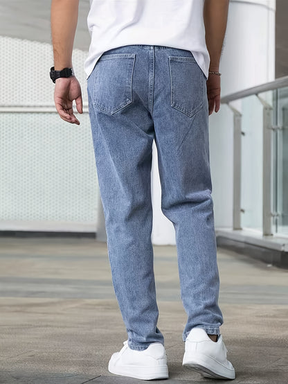 Men's Classic Straight-Leg Denim Jeans - Casual Style, Non-Stretch, Machine Washable, Solid Light Blue, Cotton/Polyester Blend, All-Season Wear, Comfortable Clothing|Timeless Style|Nonstretch Jeans