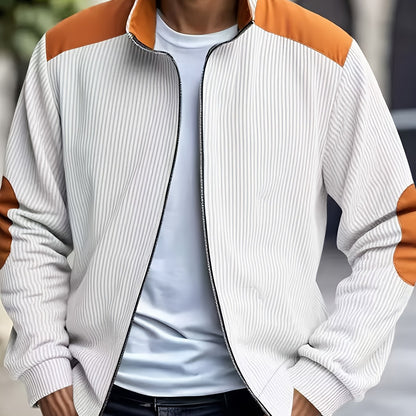 Men'S Long Sleeve Patchwork Fashion Warm Jacket, Corduroy Long Sleeve Warm Coat with Zipper Stand Collar Long Sleeve Casual Comfortable Autumn and Winter Style