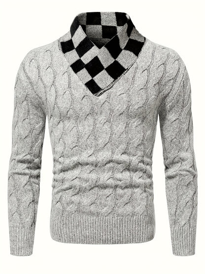 Maqiqiobm բարակ չափսի տղամարդու սվիտեր - 1 հատ աշուն/ձմեռ, հաստ, նոր ոճի, հարմարավետ, տաք, միագույն, պտտվող, տրիկոտաժե, երկար թևքերով, շախմատաձև օձիքի դիզայնով, գործնական, ամենօրյա, շերտավոր տրիկոտաժե վերնաշապիկ, հարմար է աշնանը։