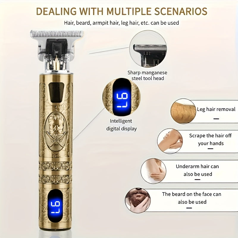 YAIAWISU Men's Cordless Electric Hair Clippers & Beard Trimmer with LCD Screen, USB-Rechargeable Cordless Grooming Kit, T-Blade Trimmer with Guide Comb Suitable for Hair, Shaving, and Scalp Trimming