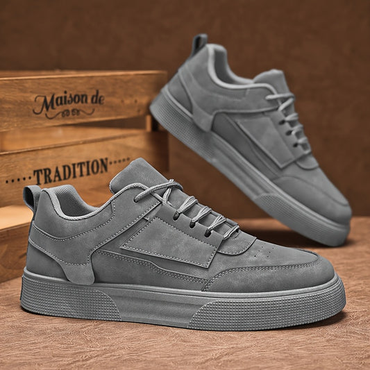 Men's Versatile Casual Athletic Sneakers - Gray, Lace-Up, Low-Top, PU Upper, Rubber Sole, EVA Insole, Round Toe, All-Season Footwear, Versatile Sports Shoes|Stylish Round Toe|Pu Upper Sneakers