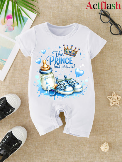 Infant Boys' Summer Romper Bodysuit with Letter Print, Soft Polyester