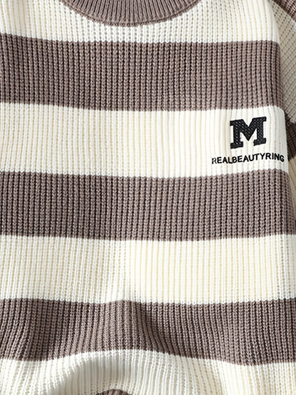 Տղամարդկանց 2025 թվականի աշուն/ձմեռ գծավոր երիտասարդական սվիտեր՝ գունային բլոկով, կլոր վզնոցով, ամենօրյա տաք տրիկոտաժով