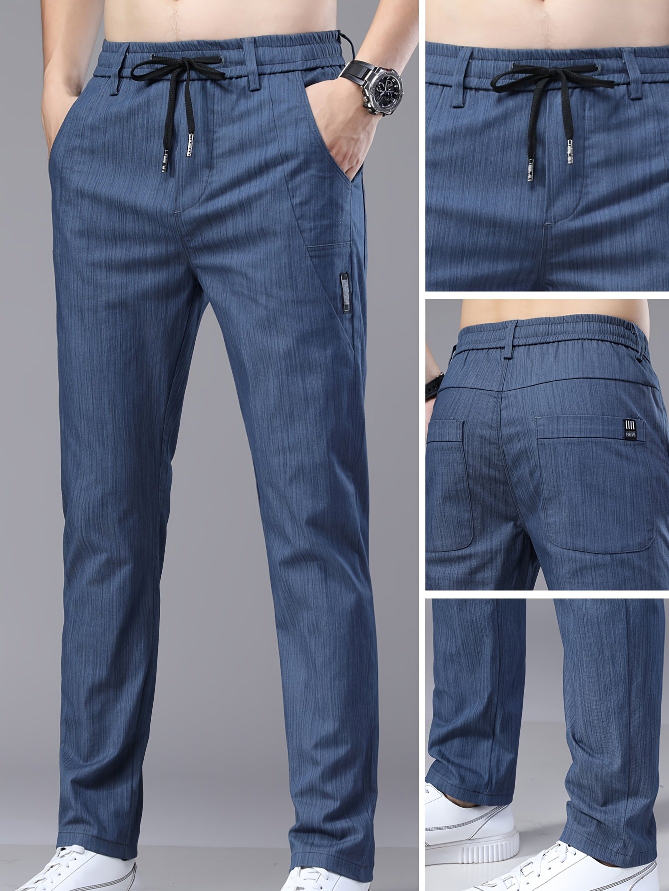 Men's Lightweight Cotton Stretch Business Pants, Slim Straight Fit