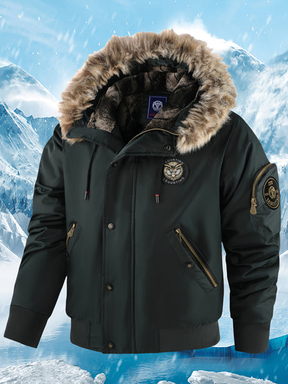 Տղամարդու ձմեռային վերարկու - նոր տաք, գլխարկով բաճկոն՝ ոսկեգույն նախշերով, ազատ չափսի, ցուրտ եղանակի համար նախատեսված ամենօրյա վերնազգեստ, լվացքի մեքենայով լվացվող, հաստ, հարմարավետ փափուկ աստառով