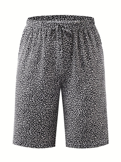 Plus Size Women's Lightweight Beach Shorts - Casual Blue and White Floral Print, Drawstring Waist, Polyester, Machine Washable, Knee-Length with Pockets