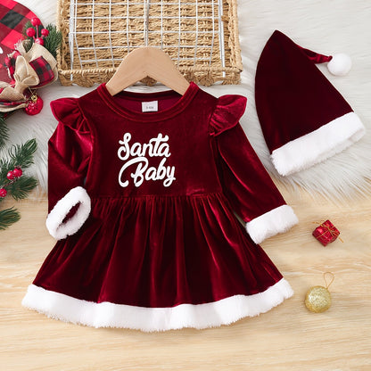 2 հատ ձմեռային զգեստ և գլխարկ - հարմարավետ մորթե տառով հանդերձանք (/), տաք երկար թևքով զգեստ՝ հարմար Սուրբ Ծննդյան համար, լուսանկարահանումներ - լվացքի մեքենայով լվացվող հագուստ