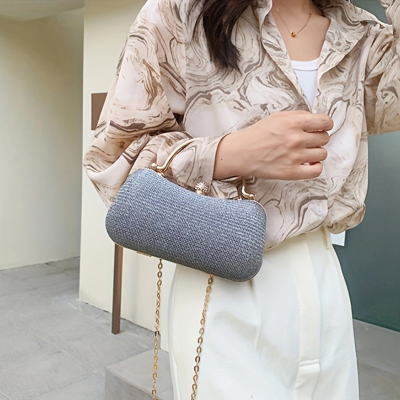 Փայլուն Rhinestone կանացի երեկոյան պայուսակ, փայլուն խաչաձև շղթայով ձեռքի պայուսակ, ճիրանային դրամապանակ երեկույթների և ընթրիքների համար