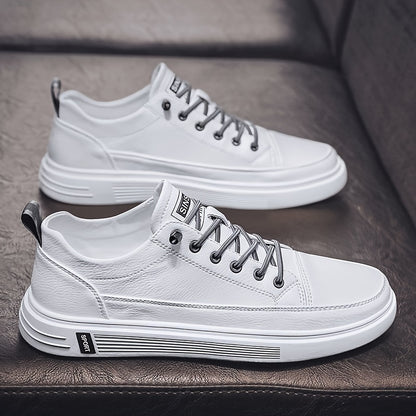 Men's Stylish White Low-Top Sneakers with Feather Design - Slip-Resistant, Lace-Up Casual Shoes for Casual Attire, Walking, Jogging & Travel | Breathable PU Upper, Durable PVC Sole, Comfortable Fabric Lining