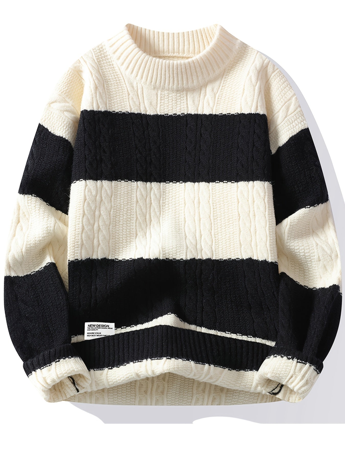 Գծավոր, գունային բլոկներով տրիկոտաժե սվիտեր տղամարդկանց համար | Ազատ չափս, կլոր վզնոց, կողային տրիկոտաժ, իդեալական է գարուն/աշուն սեզոնի համար, փողոցային ոճ, կատարյալ է դեռահաս տղաների համար