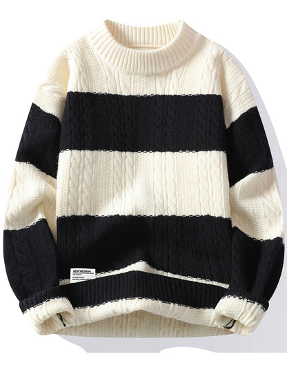 Գծավոր, գունային բլոկներով տրիկոտաժե սվիտեր տղամարդկանց համար | Ազատ չափս, կլոր վզնոց, կողային տրիկոտաժ, իդեալական է գարուն/աշուն սեզոնի համար, փողոցային ոճ, կատարյալ է դեռահաս տղաների համար