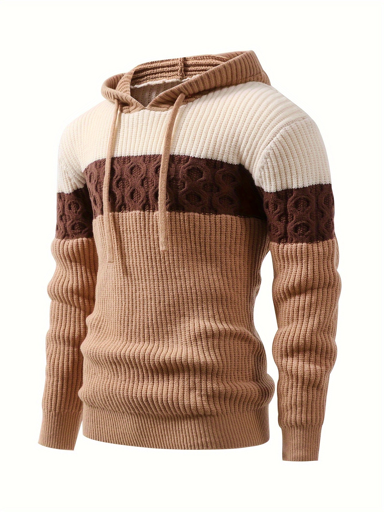 Men'S Color-Blocked Jacquard Knit Warm Hoodie