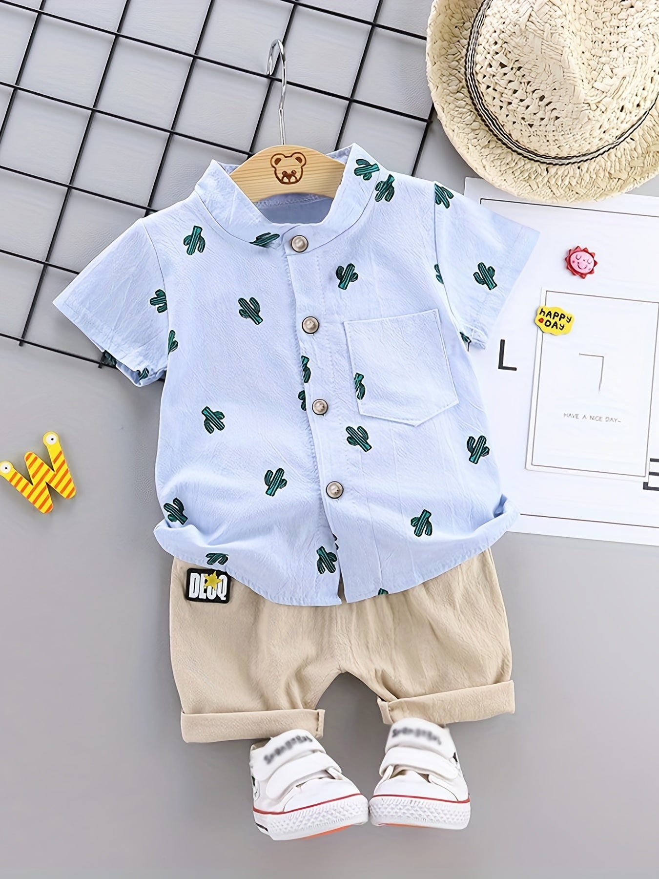 Kids' Cotton Dinosaur Print Shirt & Shorts Set for Summer