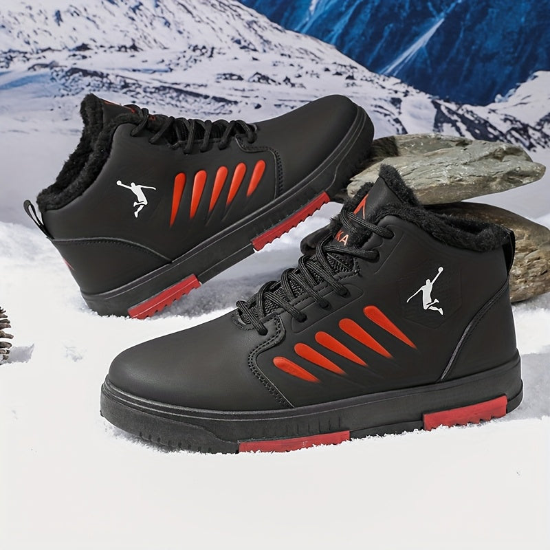 Men'S Winter Warm Thermal Skate Shoes - Mid-Calf Height, Thick PVC Sole & Lace-Up Closure, All-Season Casual Sneakers with Red Accent - /Red Colorway, Thick Sole Shoe, Durable Footwear, Sleek Design, Outdoor Footwear, Winter