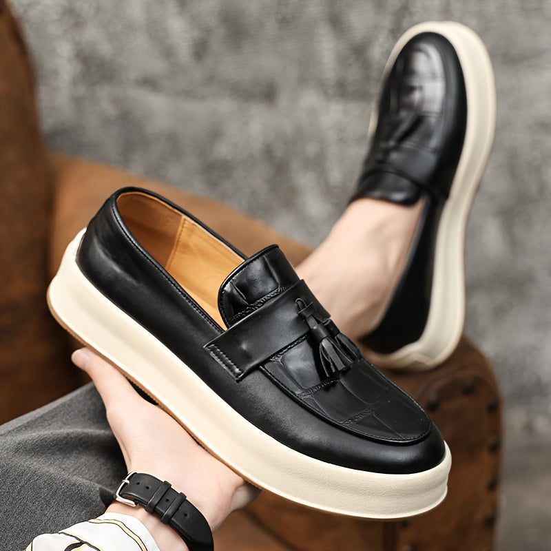 Men's Business Casual PU Loafers with Tassel, Non-Slip Durable Shoes