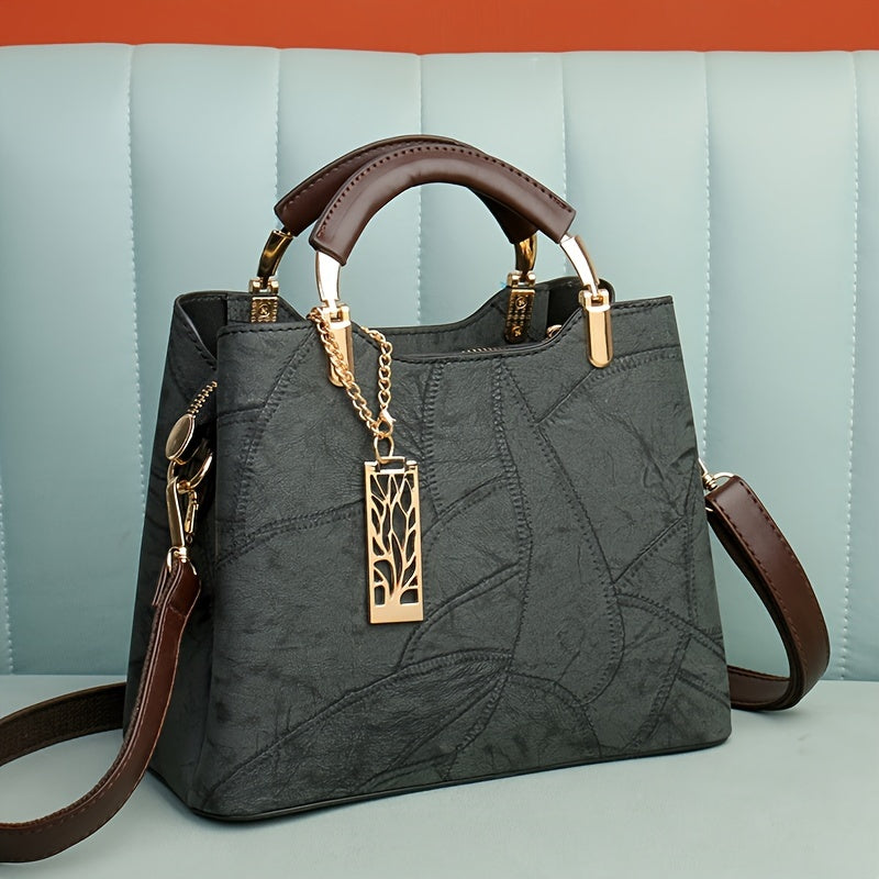 Luxury Women's Black Striped Crossbody Handbag with Detachable Strap