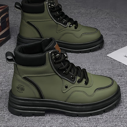 Large Size High Top Casual Shoes Short Boots Men's Big Yellow Boots High Top Trendy Versatile British Style Short Boots Mid Top Work Boots Men's Hiking Boots
