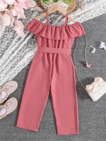 Girls Ruffle Cami Romper Belt Off Shoulder Նրբագեղ ամառային գարուն աշուն մանկական հագուստ