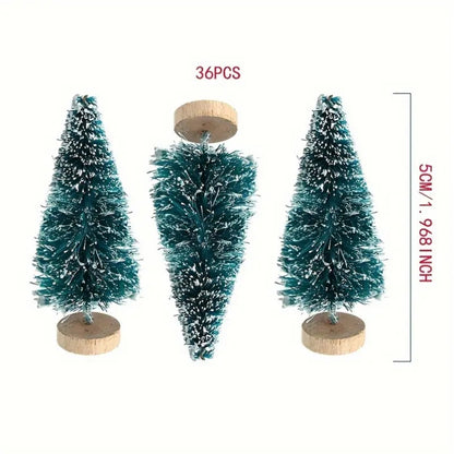36pcs 5Cm/1.968 Inch Mini Snow Frost Tree Winter Mini Pine Base Bottle Brush Tree Plastic Winter Snow Decoration (Green) New Year Decoration Accessories, Artificial Snow Scenery Mini Pine DIY Decoration, Party Supplies, Home