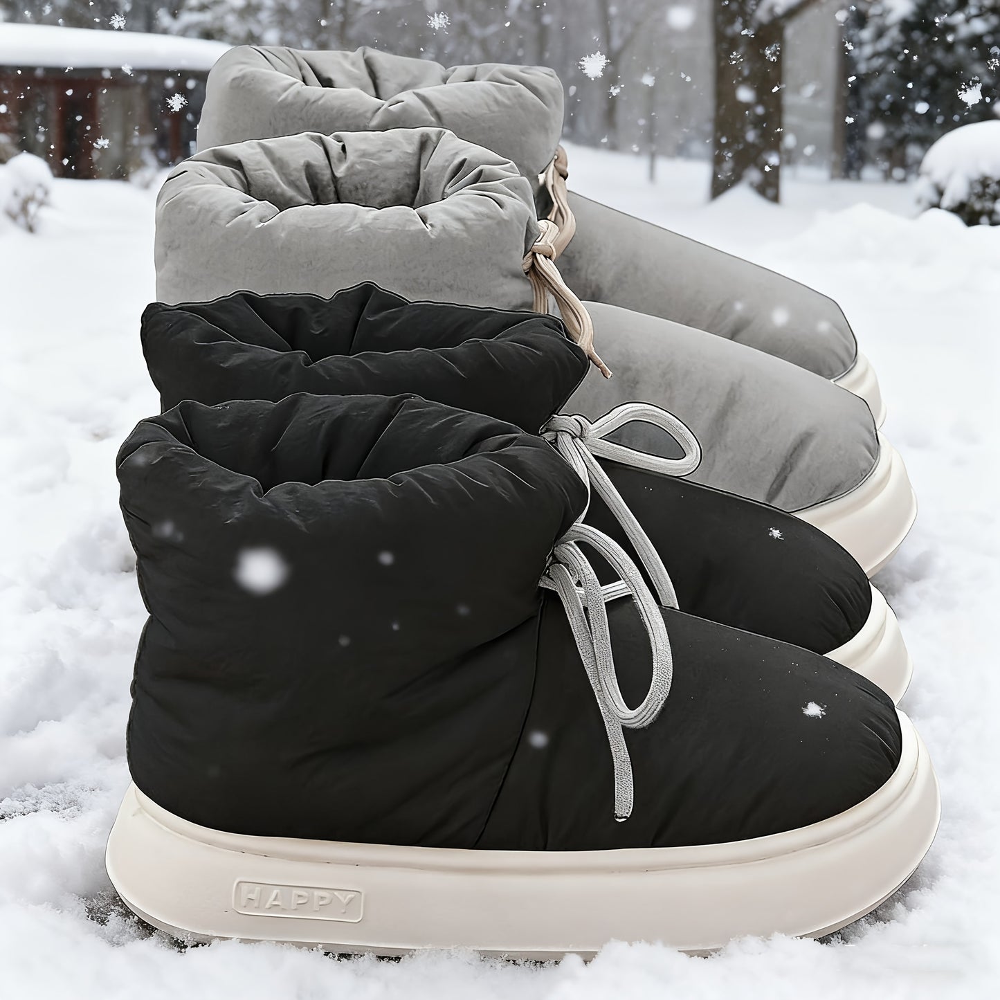 Տղամարդկանց և կանանց ձմեռային կոշիկներ՝ փափուկ աստառով, փափուկ գործվածքից պատրաստված վերին մասով և EVA ներբանով, կլոր քթով կարճ կոշիկներ՝ ներսի/դրսի համար, ունիսեքս առօրյա կոշիկներ՝ սև/մոխրագույն/մուգ կապույտ գույներով - All-Season Com