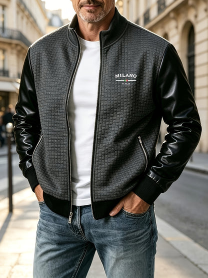 Men's Slim-Fit Jacquard Bomber Jacket with Zipper - Fall/Winter
