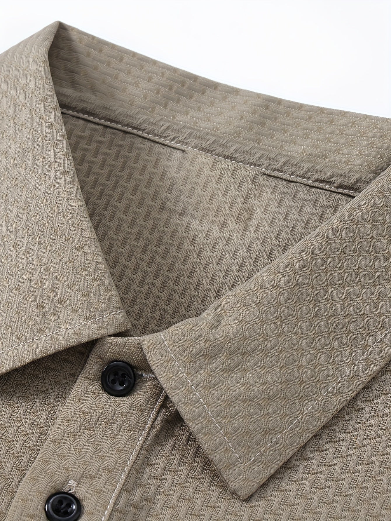 Men'S Middle East Inspired Geometric Pattern Casual Nylon Knit Shirt with Lapel Collar and Button Details, Regular Fit Short Sleeve Breathable Summer Top