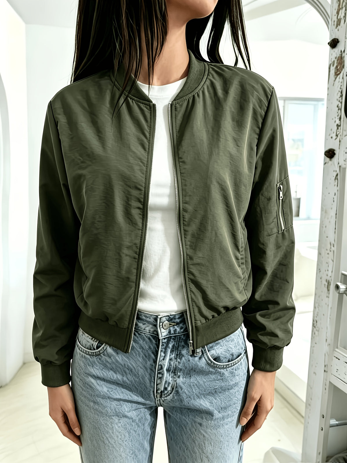 Women's Casual Y2K Zip-Up Baseball Jacket with Pockets
