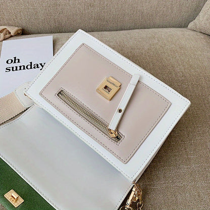Chic Mini Crossbody Bag for Women - Stylish Synthetic Faux Leather with Golden Chain Strap, Buckle Closure, and Decorative Painted Edges - Perfect for Phone & Essentials