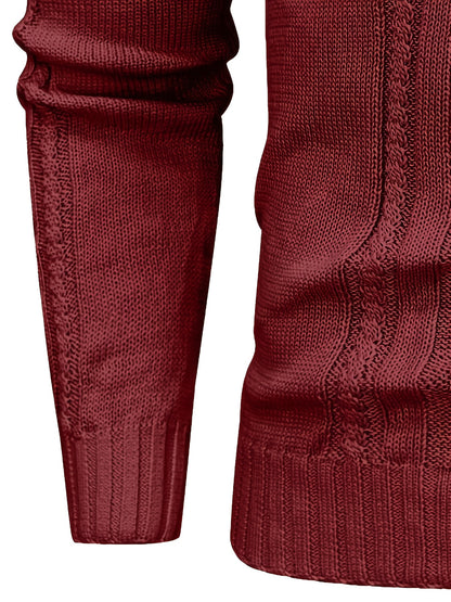 Տղամարդու բարձր օձիքով տաք տրիկոտաժե սվիտեր - ձգվող նորաձև ժապավենավոր սվիտեր, էլեգանտ ջենտլմենական կարդիգան