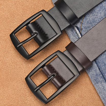CKIRUV Men'S Elegant Faux Leather Belt with Alloy Buckle, Fashionable Business Casual Accessory, Ideal Valentine's/Mardi Gras/Campus Gift, Black