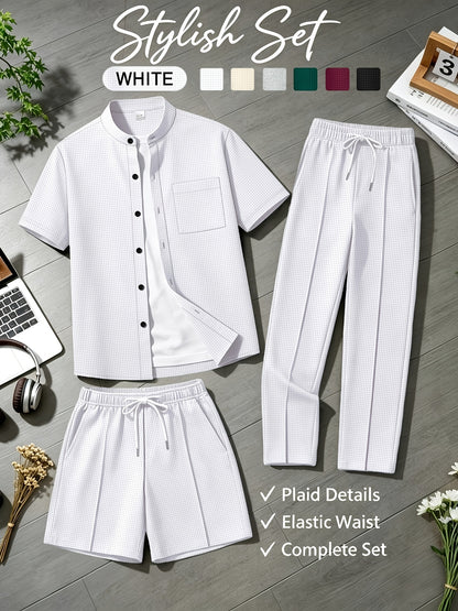 Men's Summer Waffle Knit 3-in-1 Set with Shorts and Pants