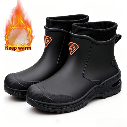 Unisex Winter Plush-Lined Rubber Rain Boots - Slip-Resistant
