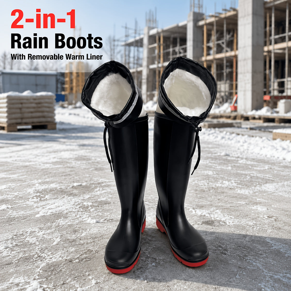 All-Season Tall Waterproof Rain Boots with Fleece Lining