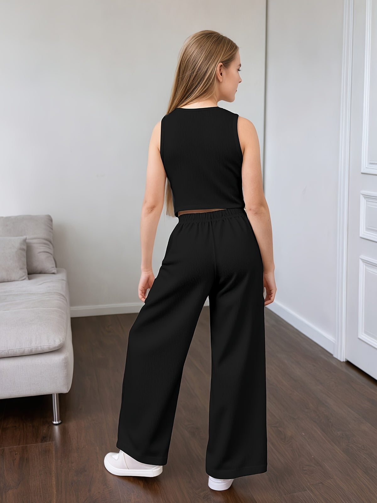 Girls' Summer Casual Set: Vest and Wide-Leg Pants Outfit