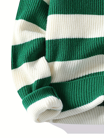 Տղամարդկանց 2025 թվականի աշուն/ձմեռ գծավոր երիտասարդական սվիտեր՝ գունային բլոկով, կլոր վզնոցով, ամենօրյա տաք տրիկոտաժով