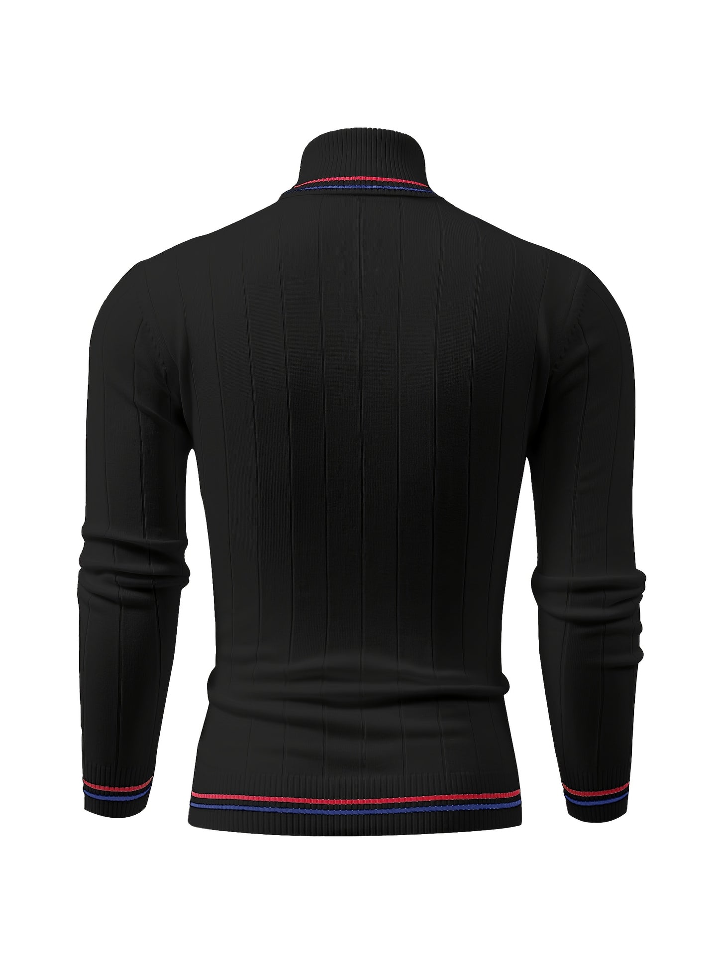 Temujin OBM Men's College Style Fashion New Color Block Striped High Neck Knit Long Sleeve Pullover Sweater