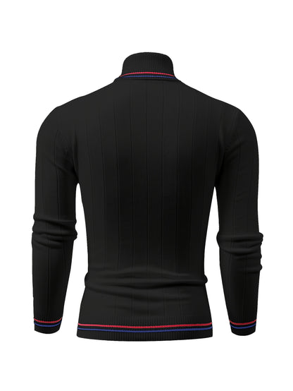 Temujin OBM Men's College Style Fashion New Color Block Striped High Neck Knit Long Sleeve Pullover Sweater