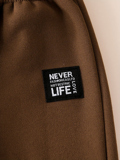 Աշնանային ձմեռային նոր, հաստ, կլոր վզով սվիտեր, երկար թևքերով, 3 գույնանի, պատչվորք, խաչաձև նախշերով, տառերով պատչ, տաք, հարմարավետ, առօրյա, բազմակողմանի սպորտային տաբատ, 2 հատանոց հավաքածու, DONABEBE, բացօթյա օգտագործման համար