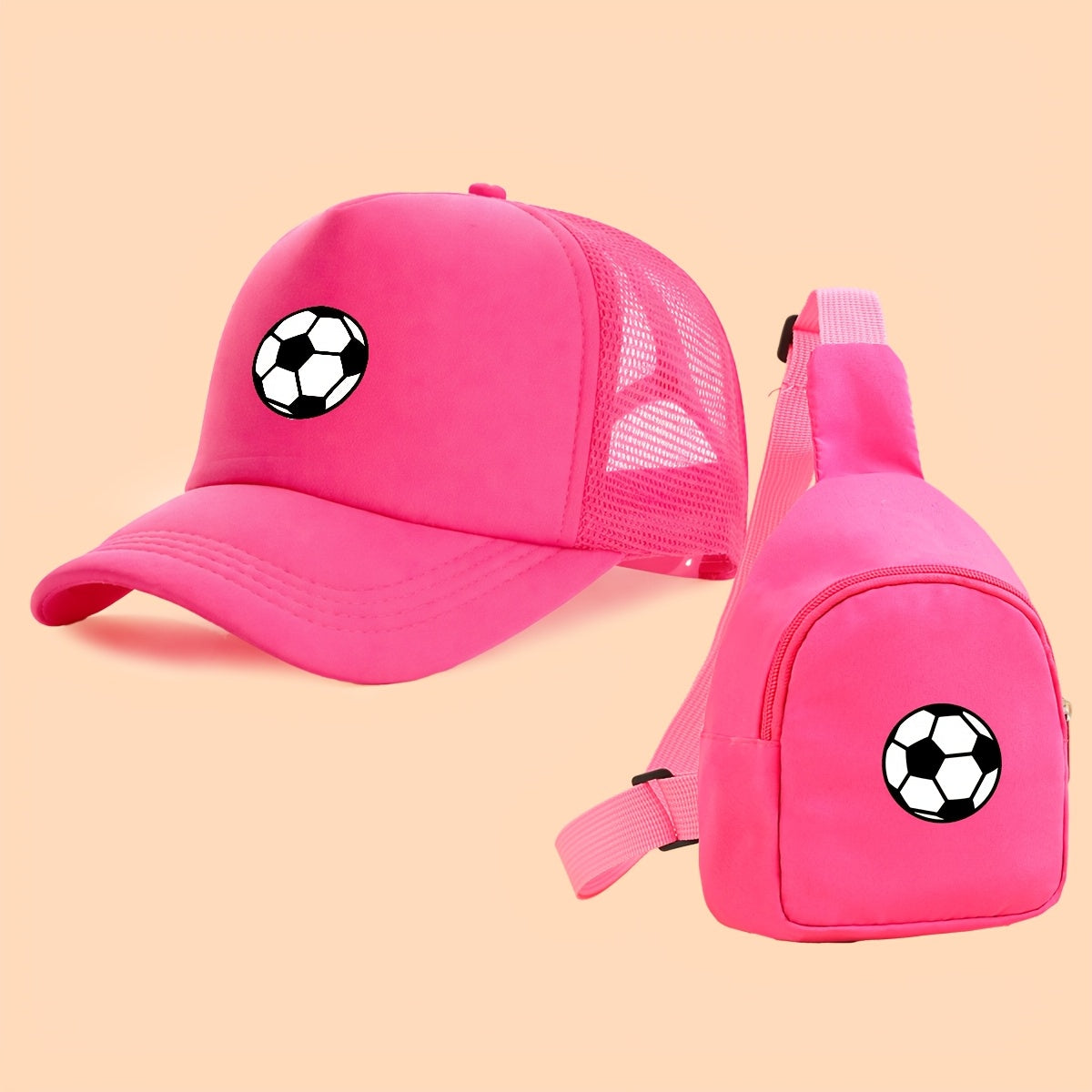 Kids Breathable Soccer Print Baseball Cap & Crossbody Bag Set